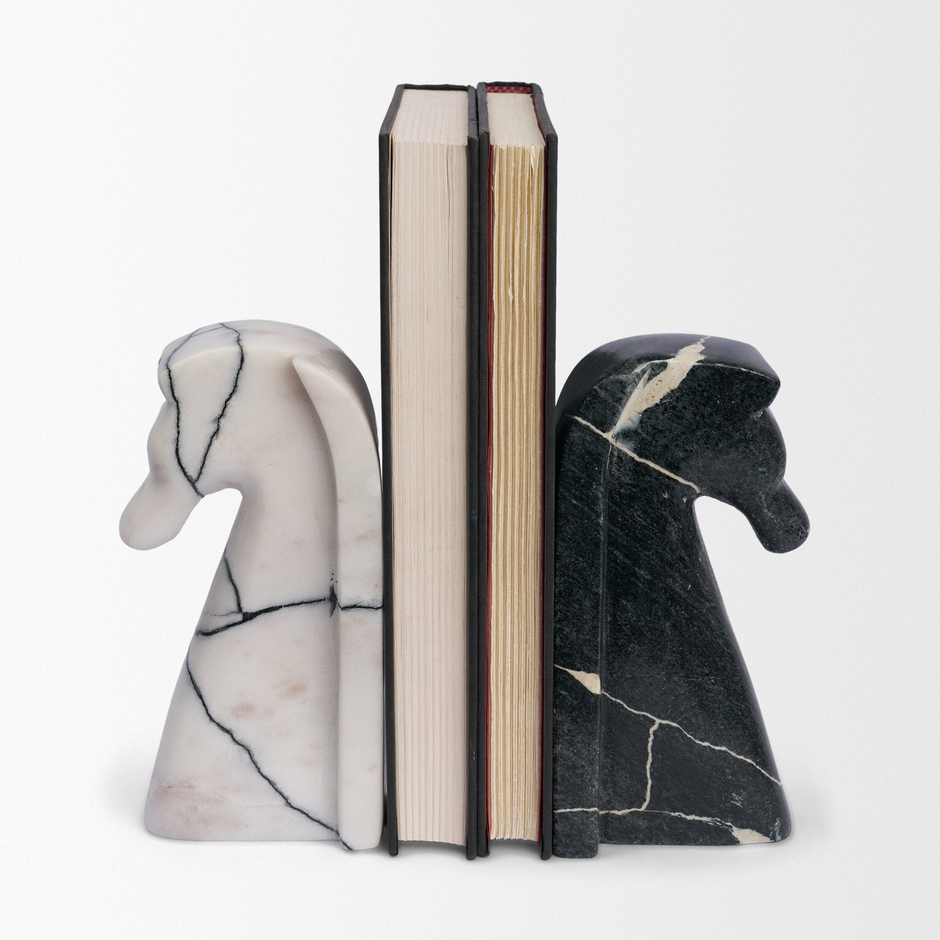Cavalli Black and White Marble Horse Bookends