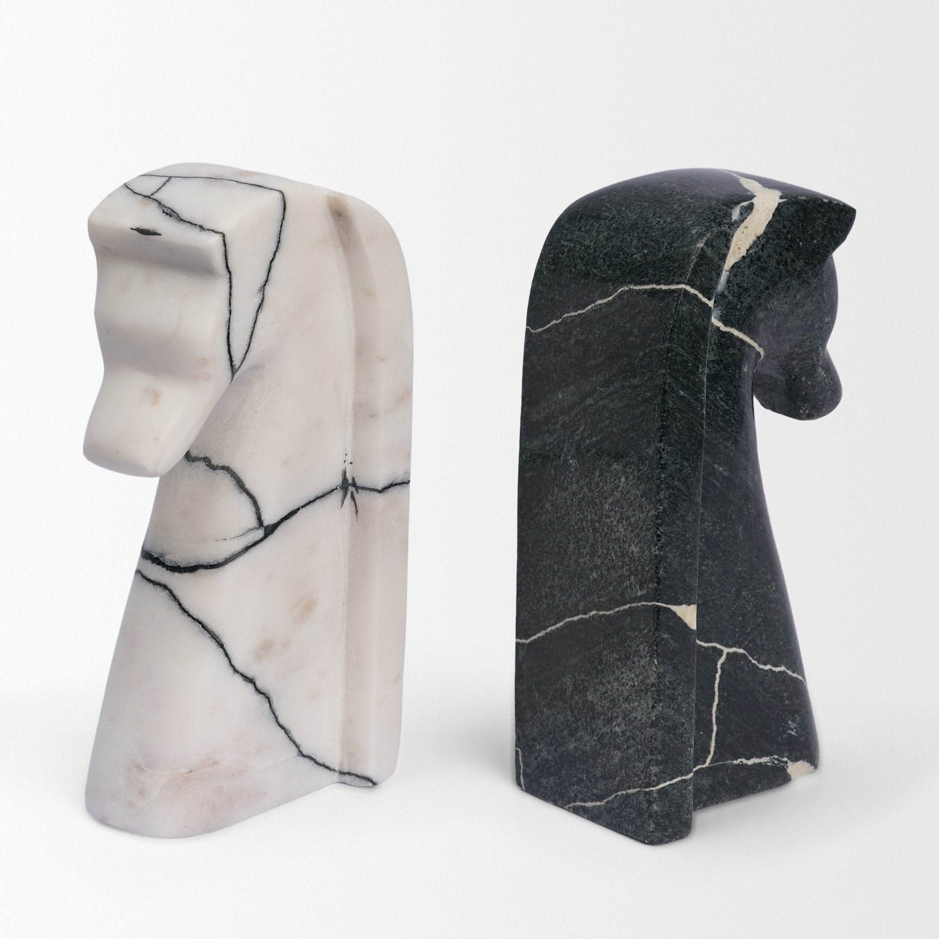 Cavalli Black and White Marble Horse Bookends