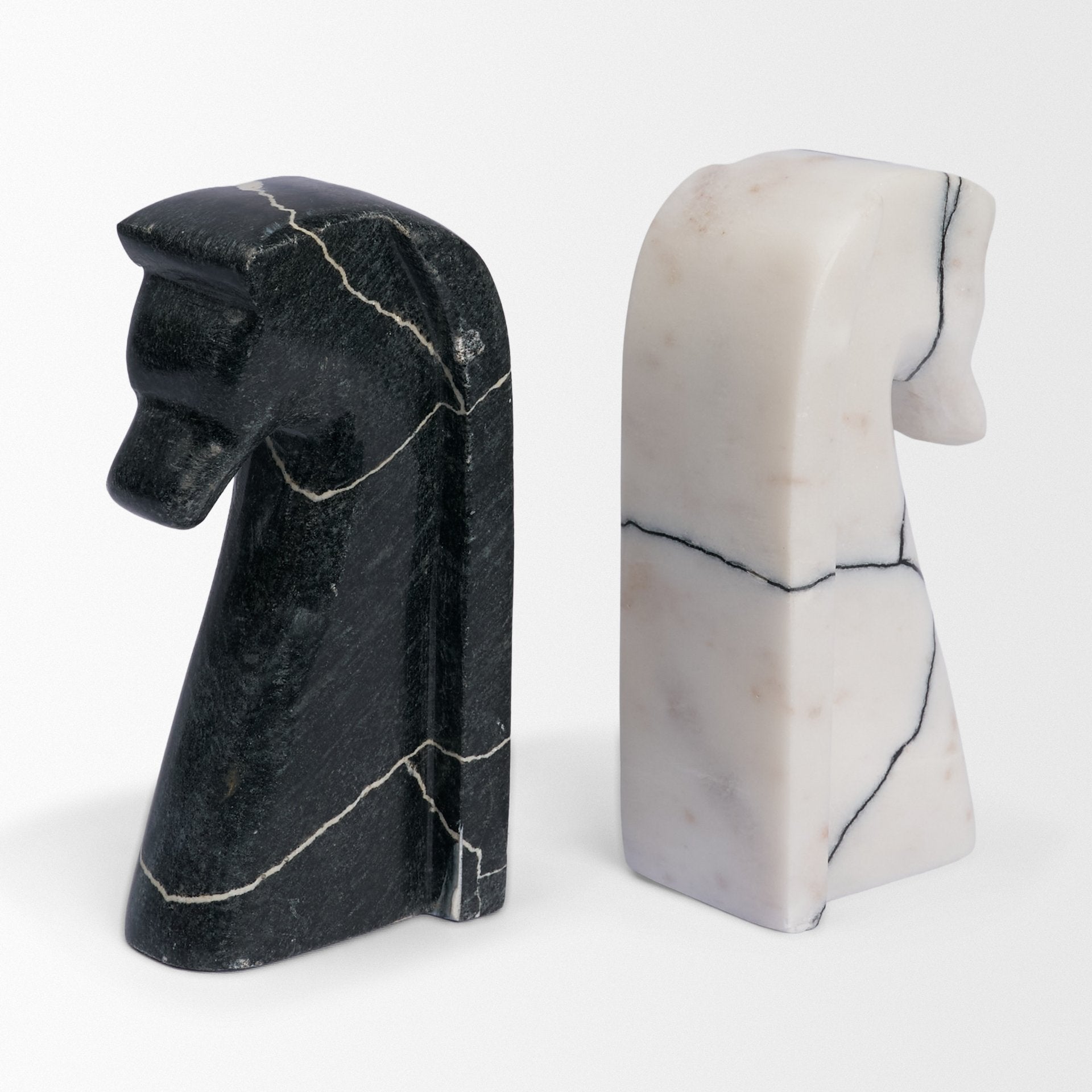 Cavalli Black and White Marble Horse Bookends