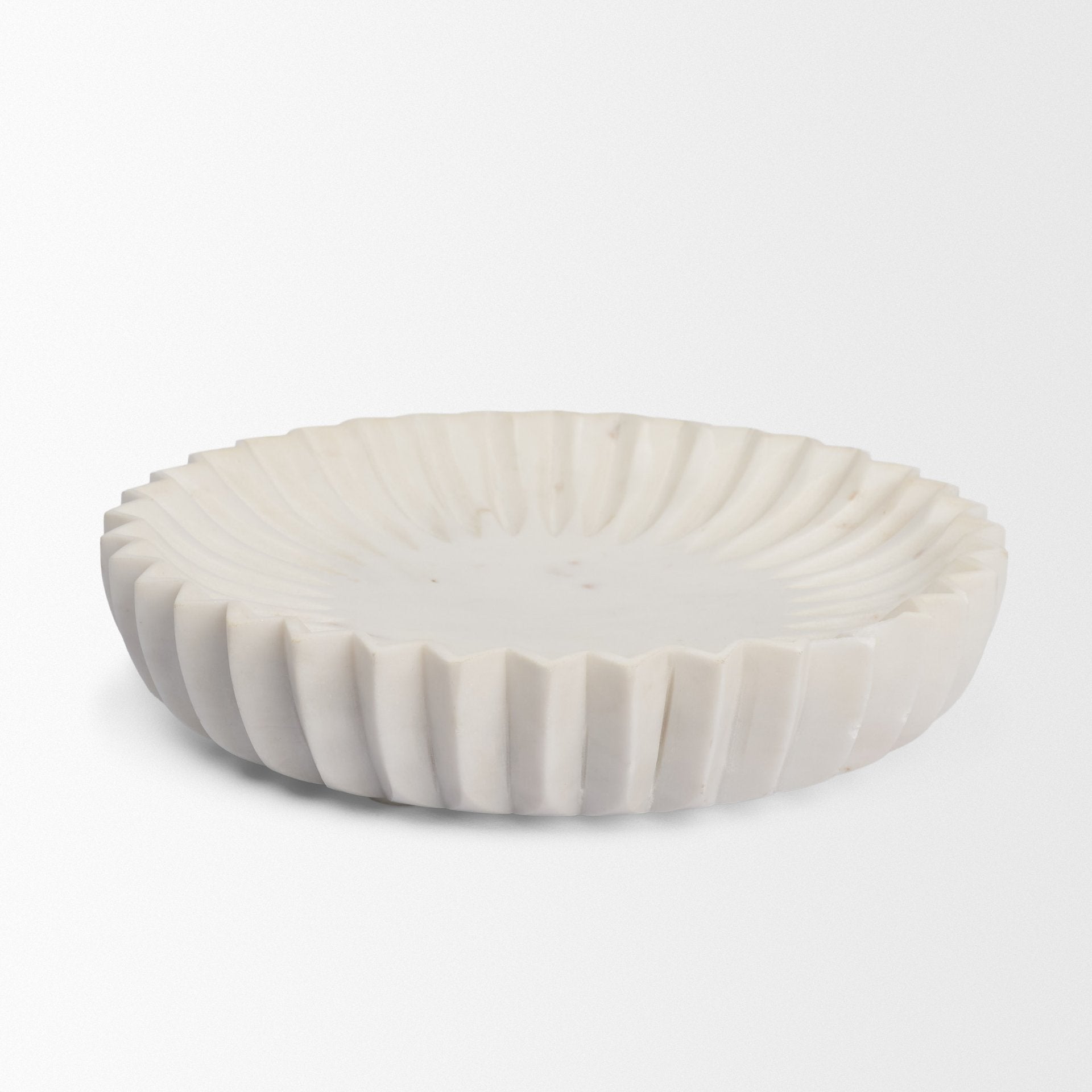 Fiora Round White Marble Scalloped Decorative Bowl