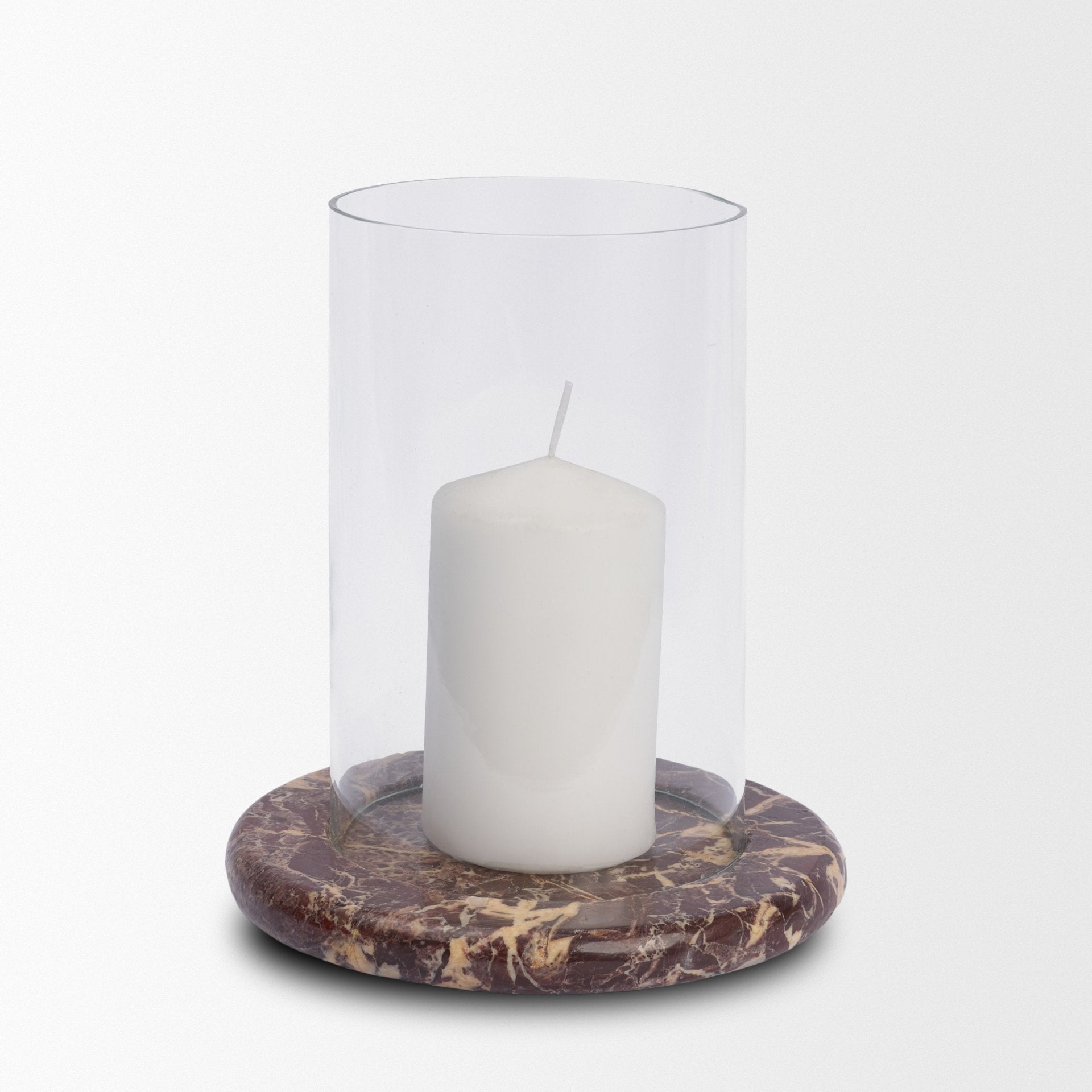 Bordo Red Marble with Glass Hurricane Candle Holder