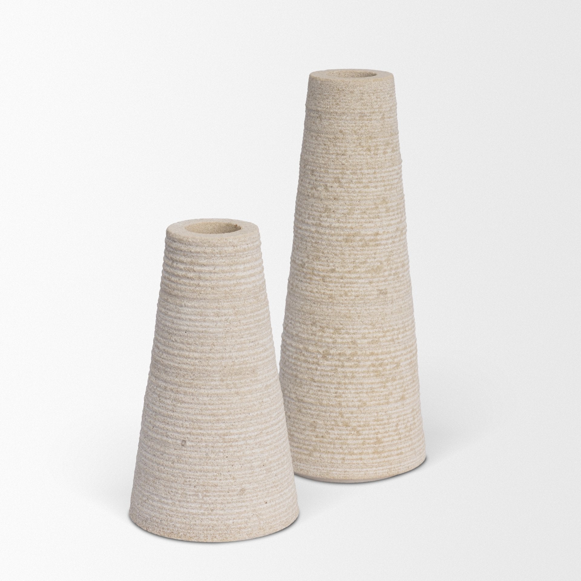 Cono Off-White Marble Cone Shaped Candle Holders - Set of 2