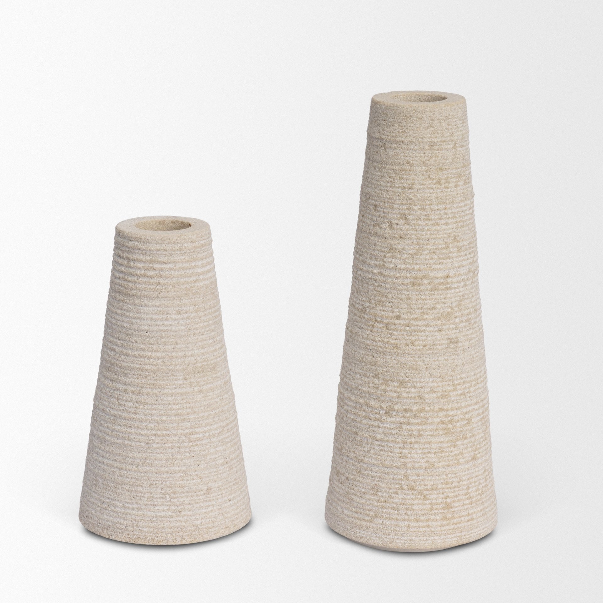 Cono Off-White Marble Cone Shaped Candle Holders - Set of 2