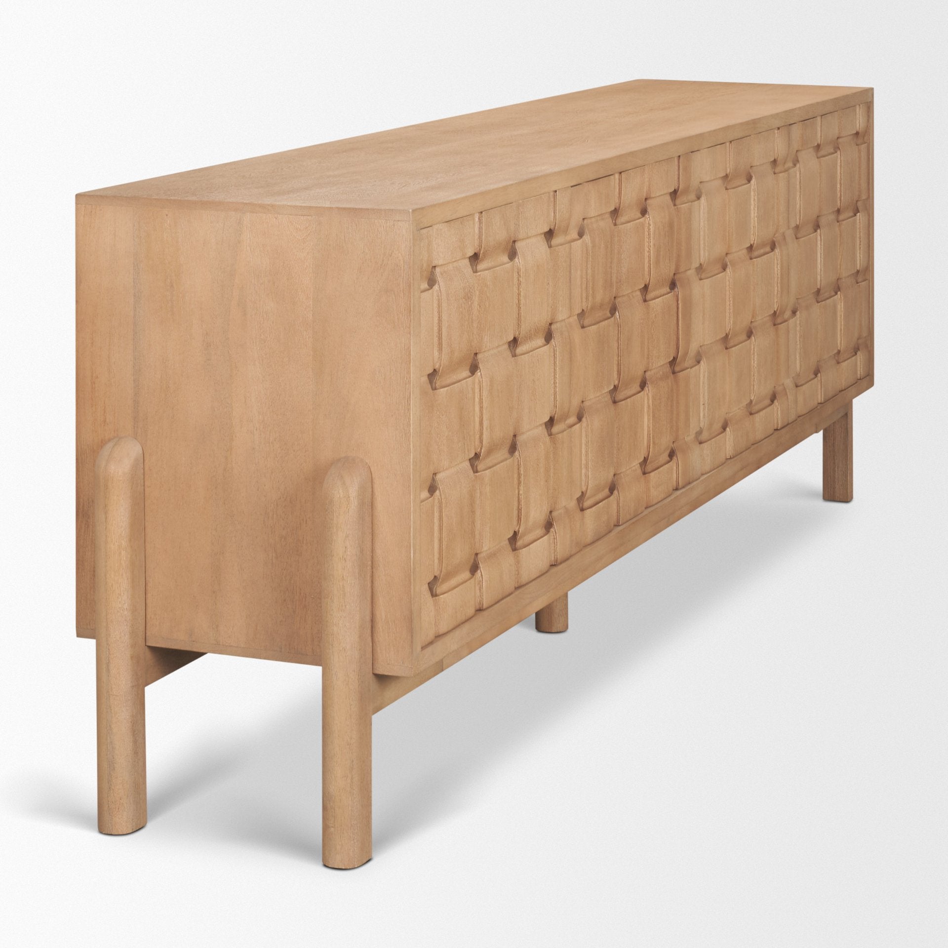 Trellyn Solid Wood 4-Door with Carved Woven Doors Closed Sideboard