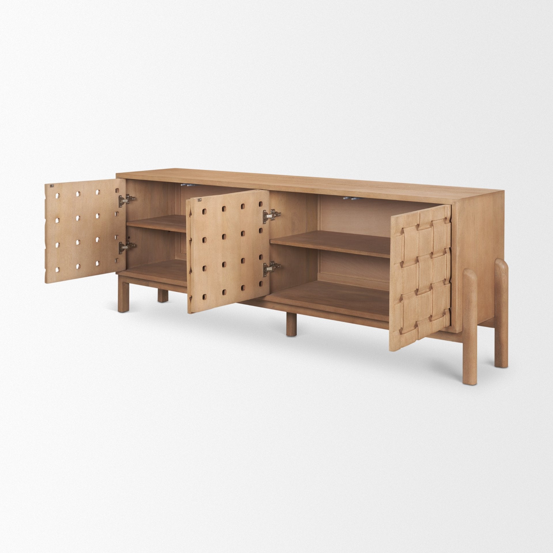 Trellyn Solid Wood 4-Door with Carved Woven Doors Closed Sideboard
