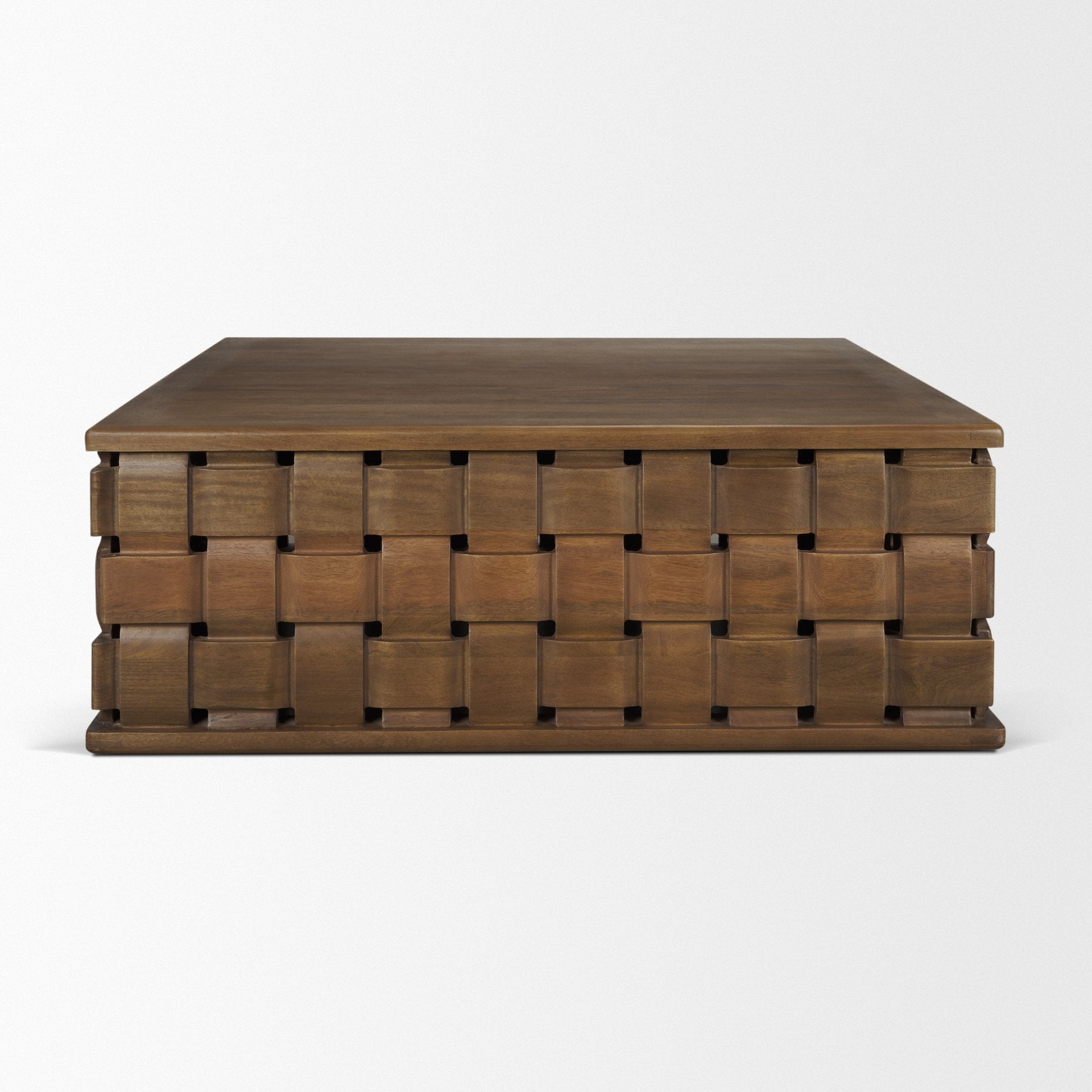 Trellyn 48" Wood with Carved Woven Base Square Coffee Table