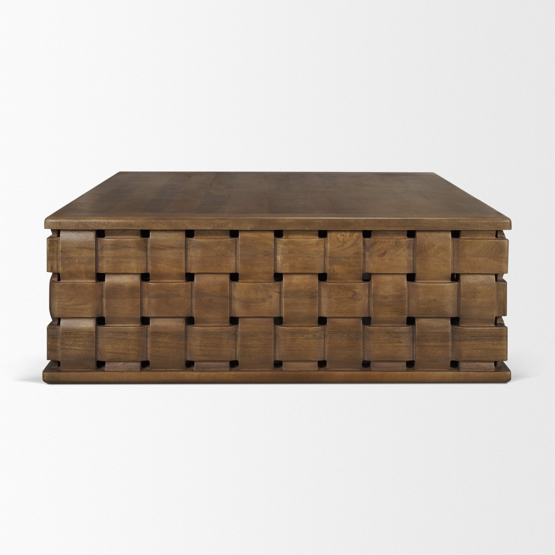 Trellyn 48" Wood with Carved Woven Base Square Coffee Table