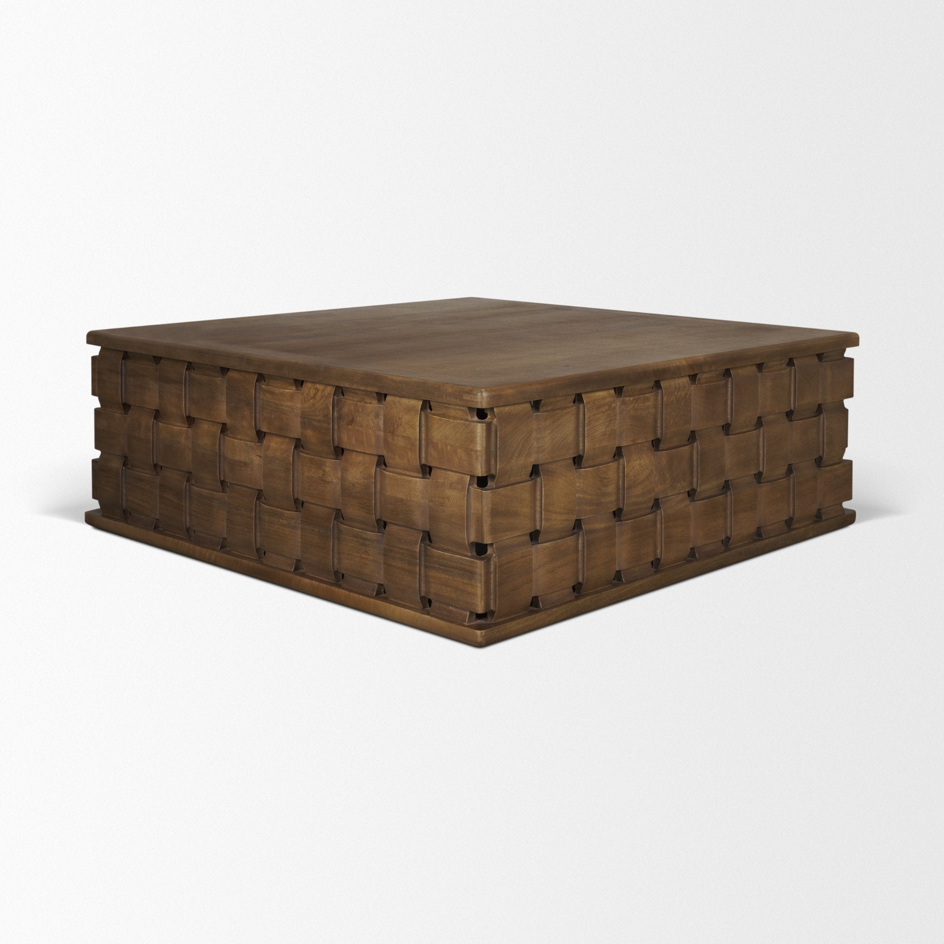 Trellyn 48" Wood with Carved Woven Base Square Coffee Table