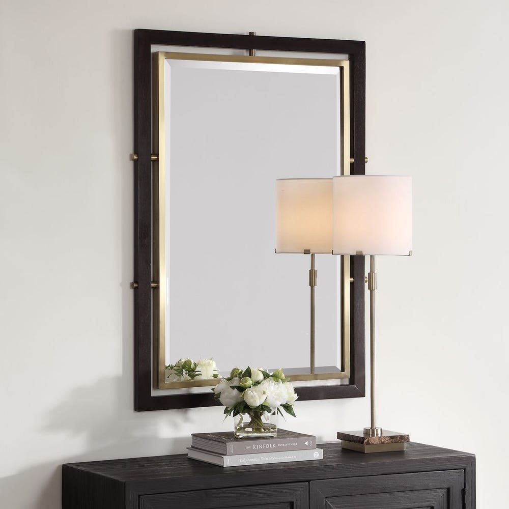 Uttermost Bach Walnut & Brass Rectangle Mirror