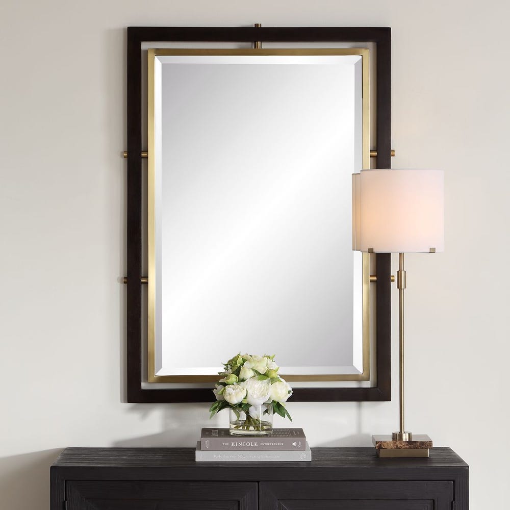Uttermost Bach Walnut & Brass Rectangle Mirror