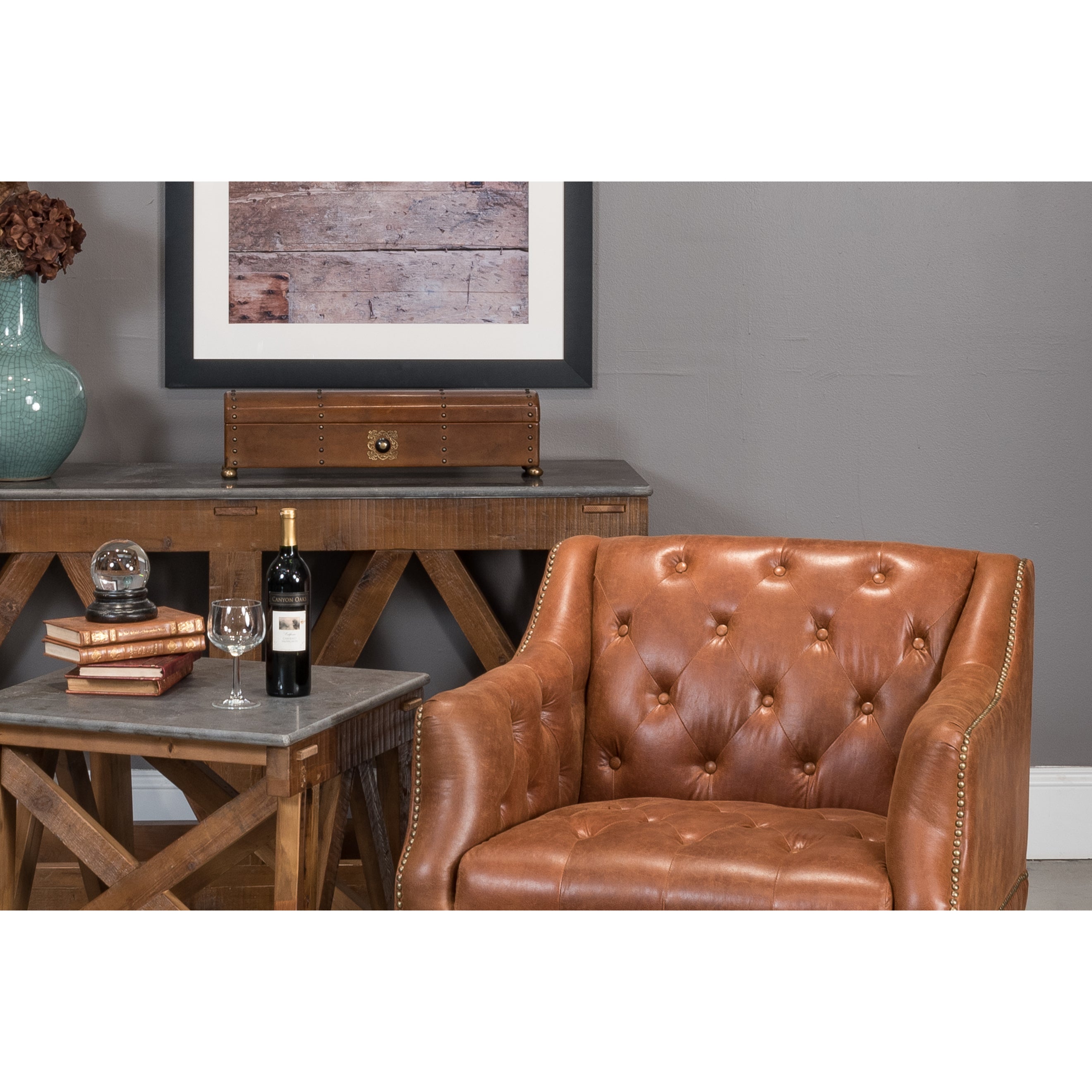 Telescope Leather Box with Tacks