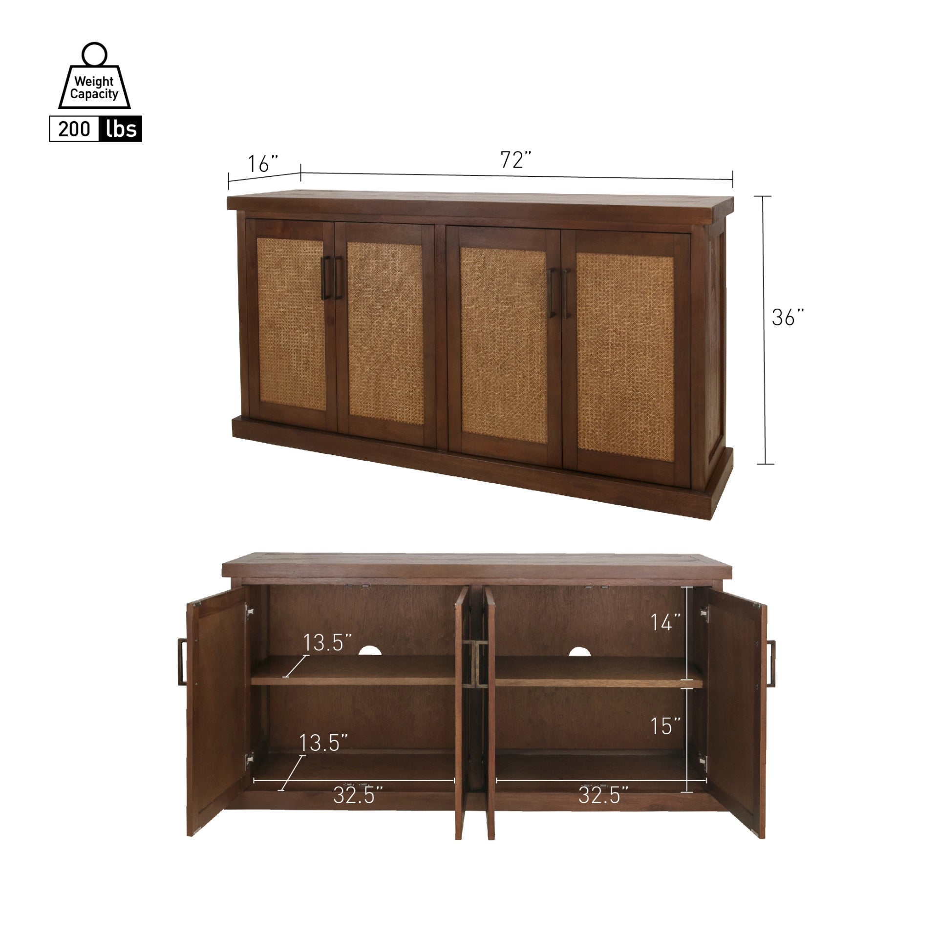 Armoni 4 Doors Buffet/Sideboard - Walnut