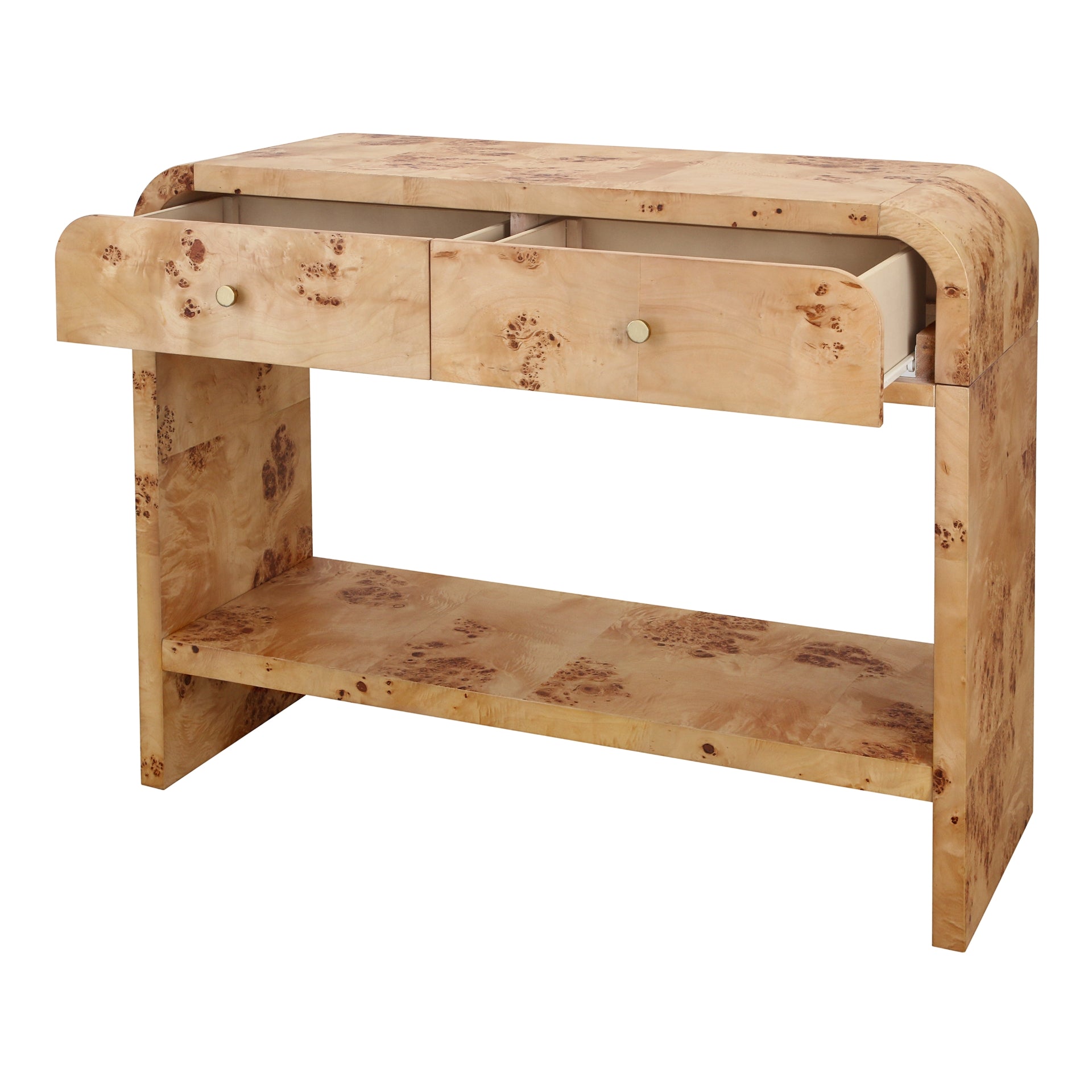 Veyra Burl Wood 2 Drawers Console Table with Shelf - Natural Burl