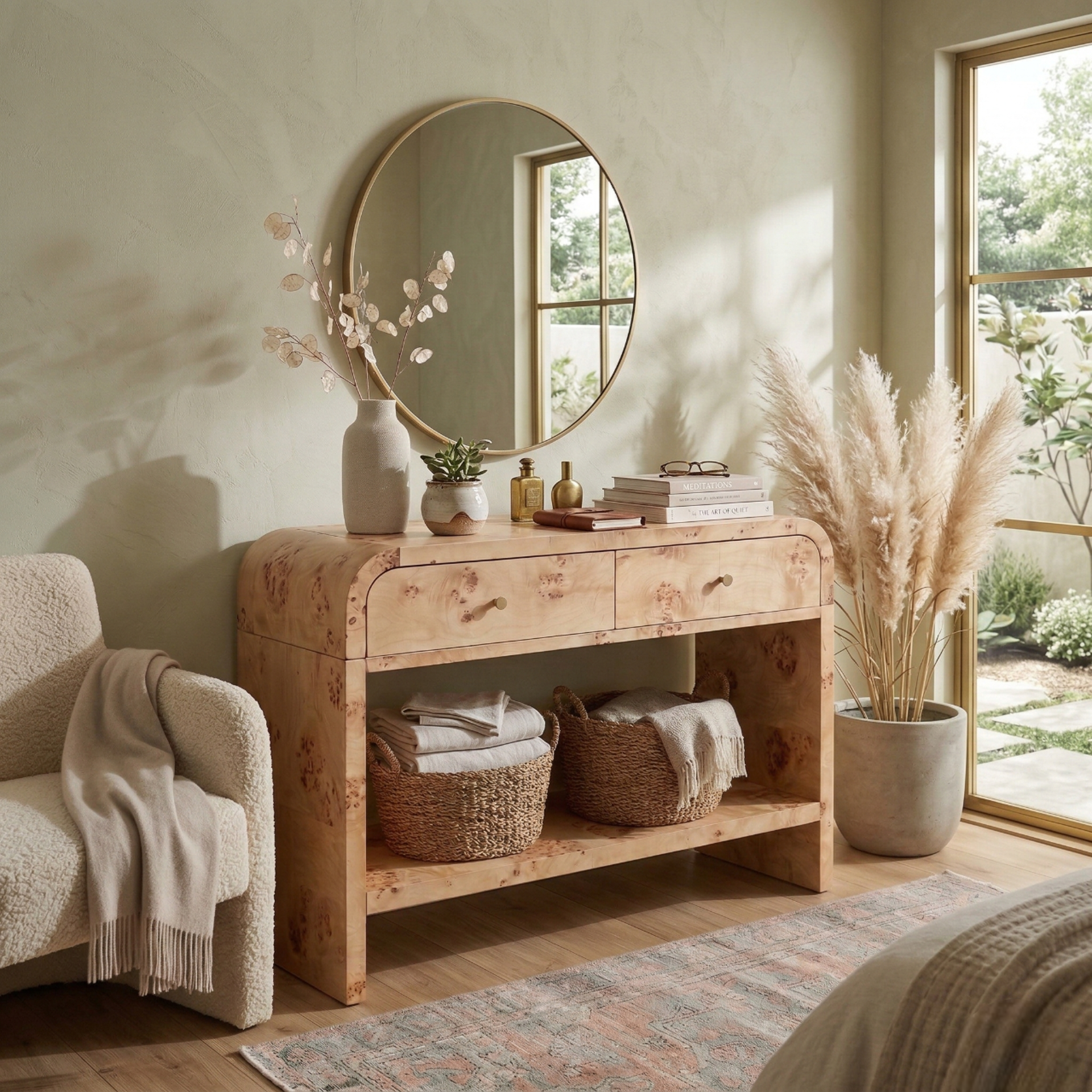 Veyra Burl Wood 2 Drawers Console Table with Shelf - Natural Burl