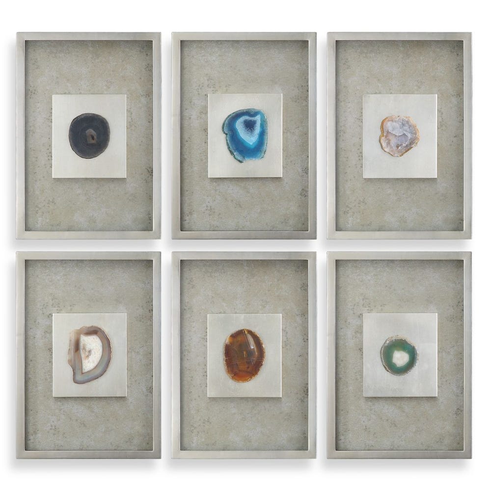 Uttermost Agate Stone Silver Wall Art - Set of 6