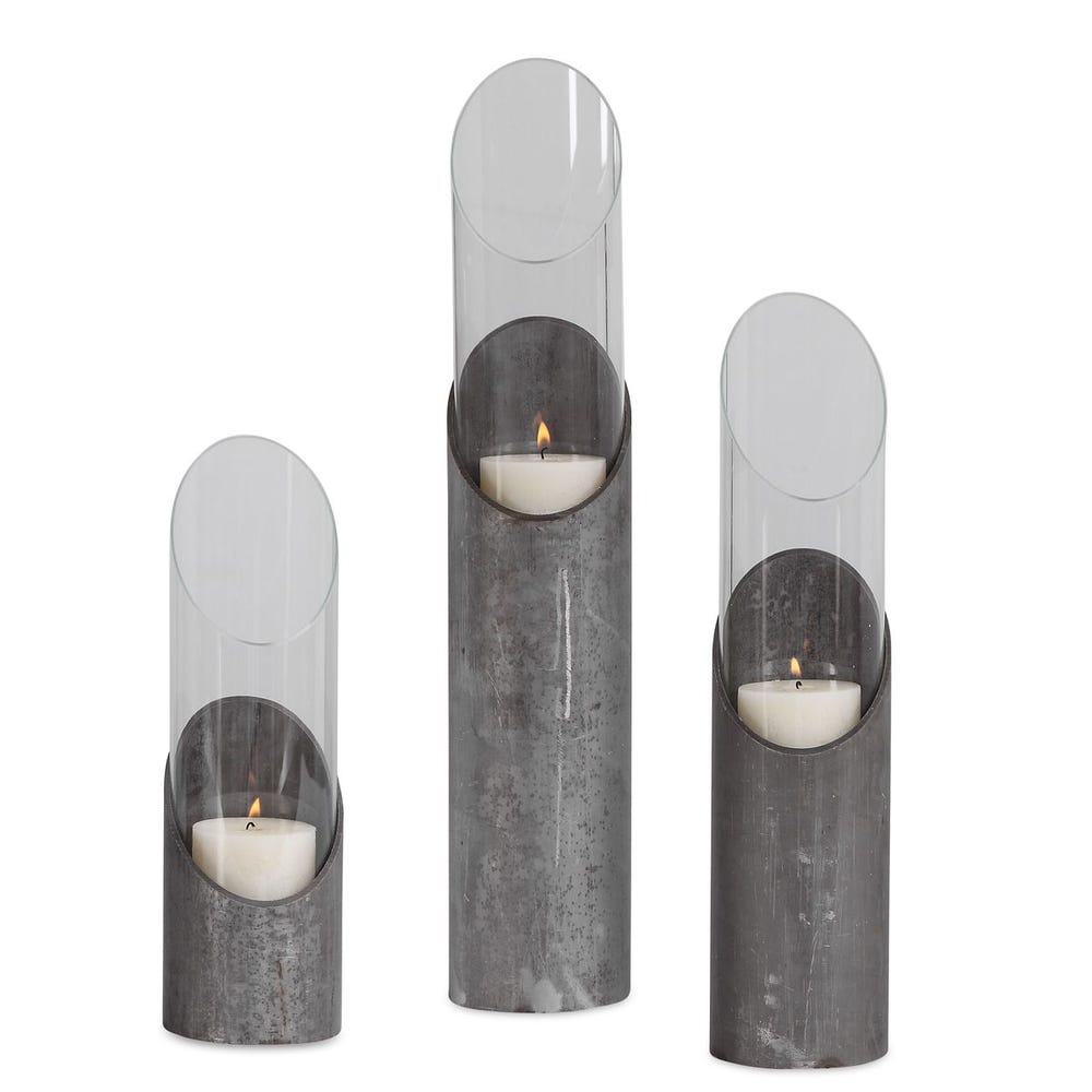 Uttermost Karter Iron & Glass Candleholders - Set of 3