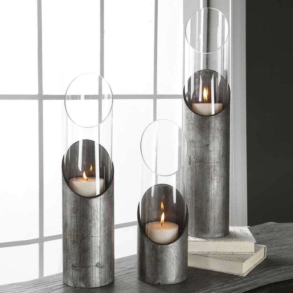 Uttermost Karter Iron & Glass Candleholders - Set of 3