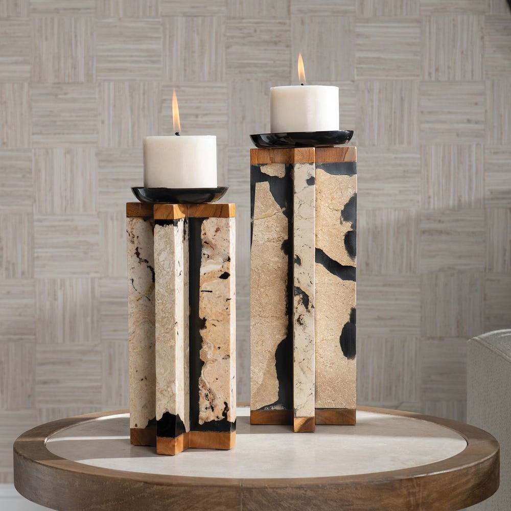 Uttermost Illini Stone Candleholders - Set of 2