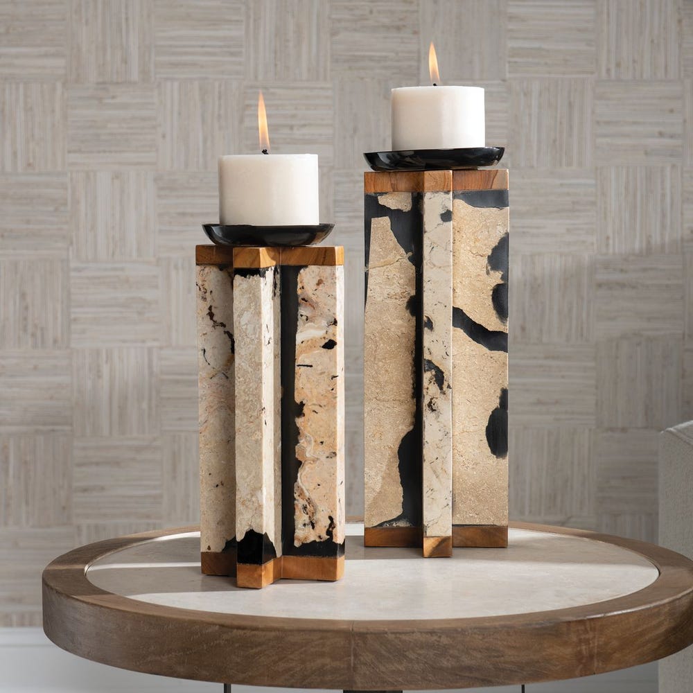 Uttermost Illini Stone Candleholders - Set of 2