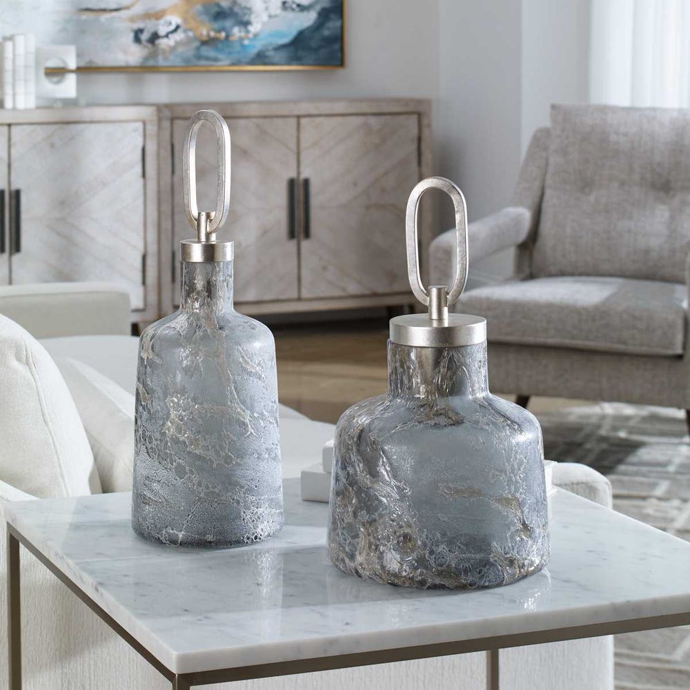 Uttermost Storm Art Glass Bottles - Set of 2