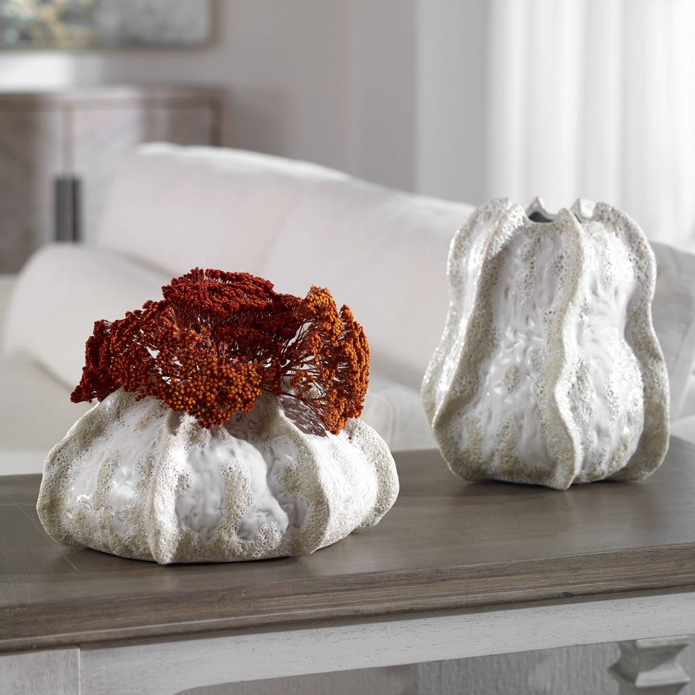 Uttermost Urchin Textured Ivory Vases - Set of 2