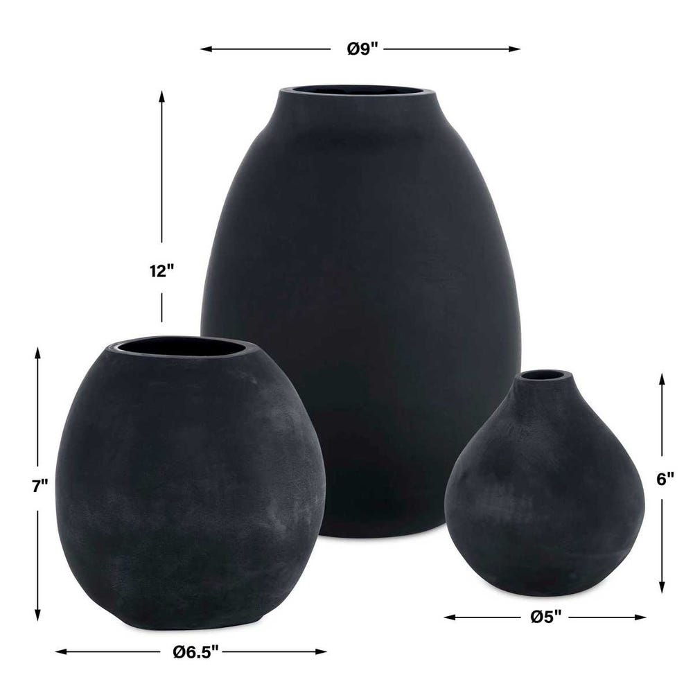 Uttermost Hearth Matte Black Vases - Set of 3