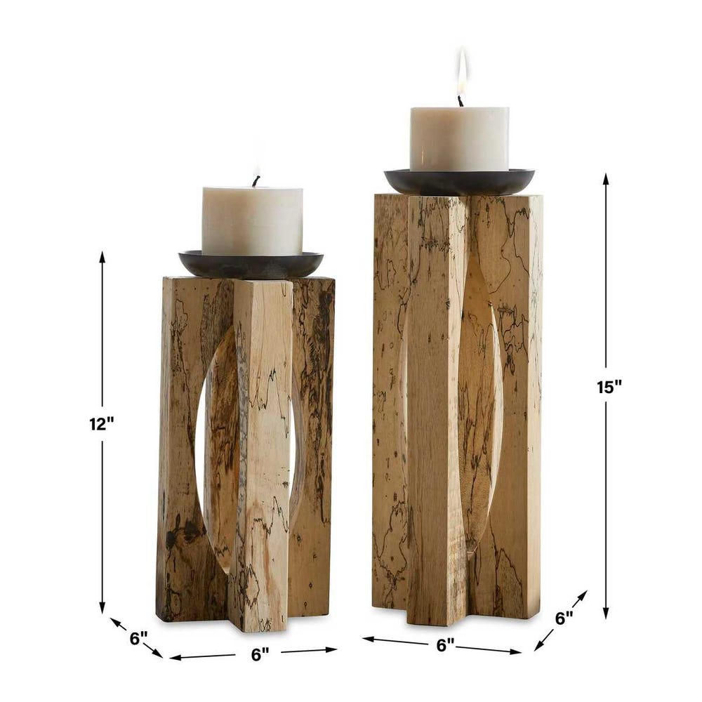 Uttermost Ilva Wood Candleholders - Set of 2