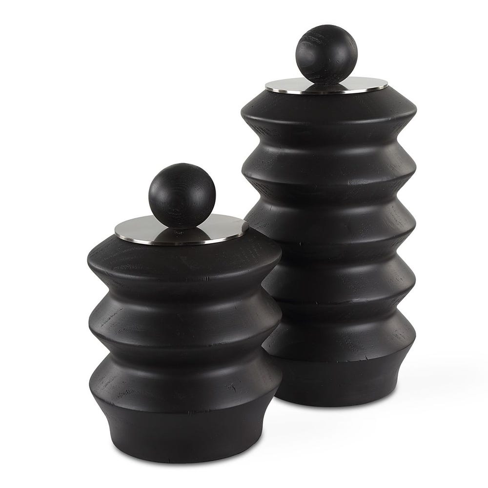 Uttermost Accordion Black Wood Containers - Set of 2