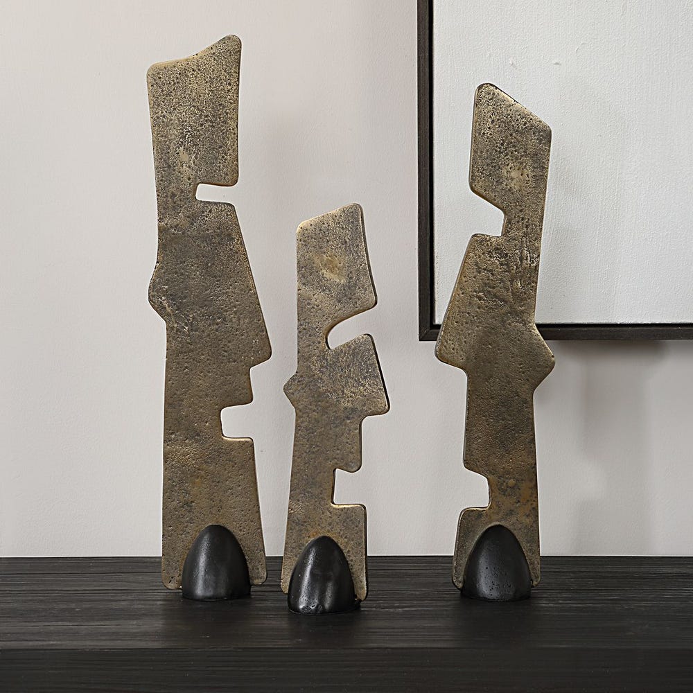 Uttermost Geometric Echoes Bronze Sculptures - Set of 3