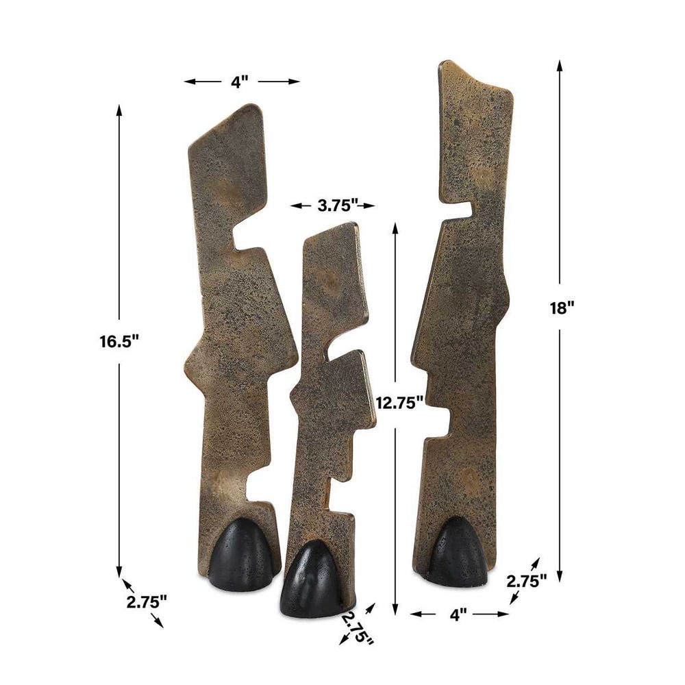 Uttermost Geometric Echoes Bronze Sculptures - Set of 3