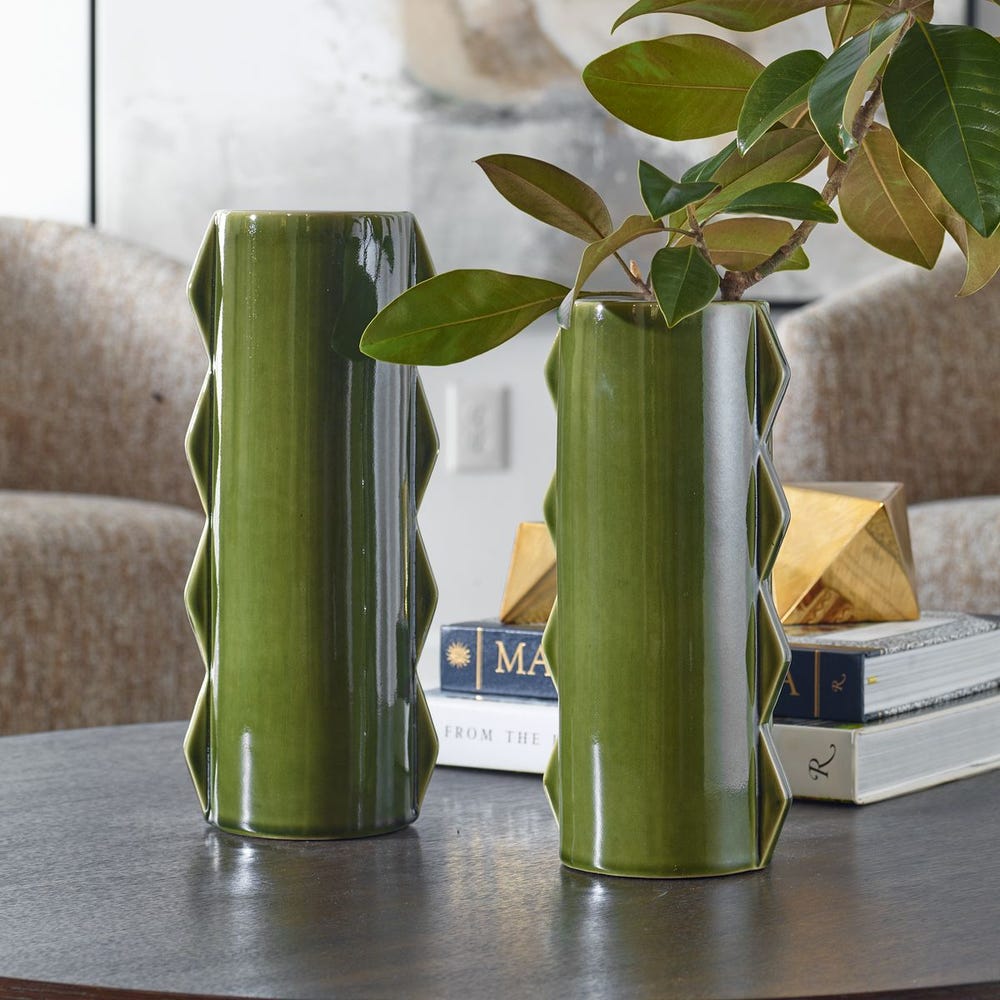 Uttermost Meander Green Vases - Set of 2