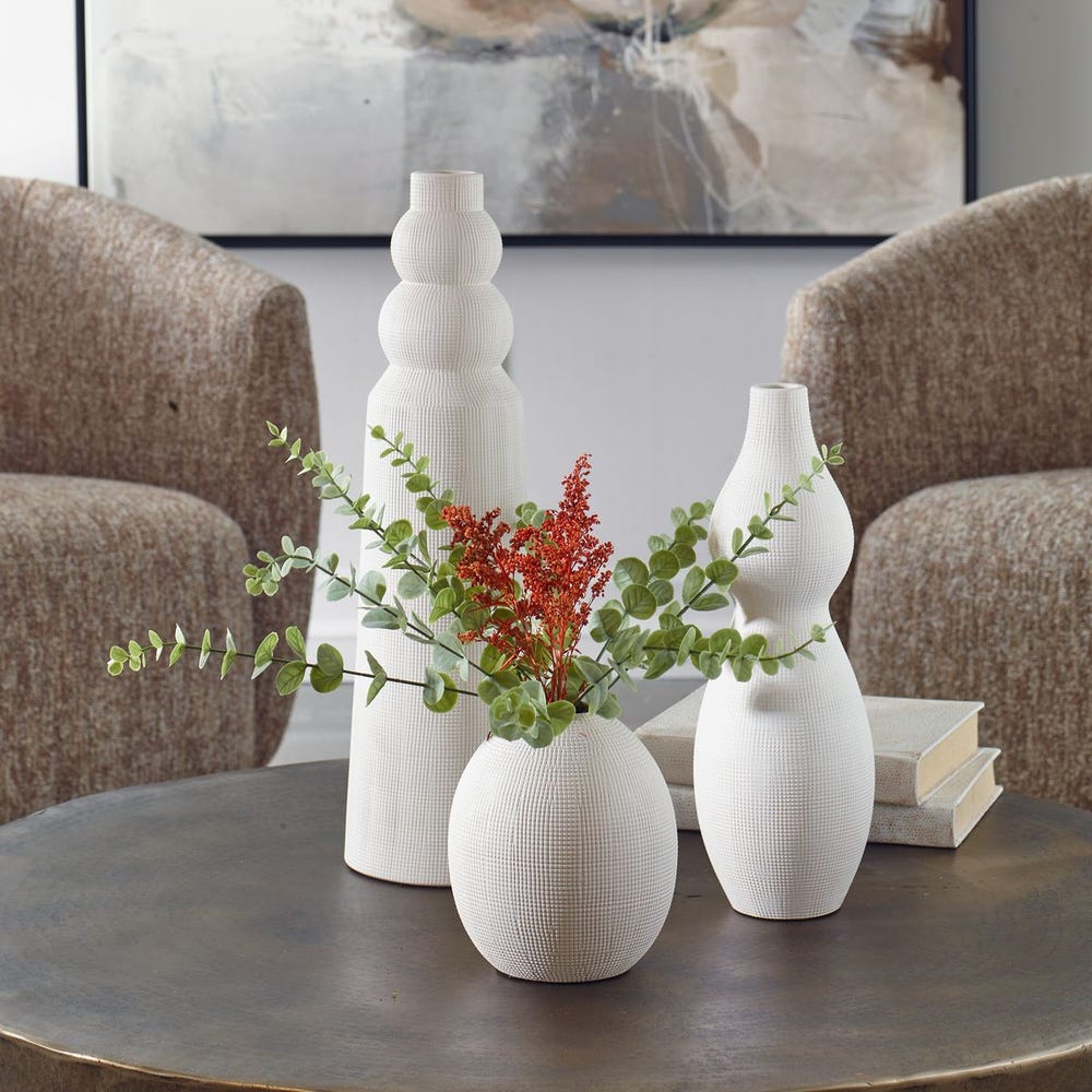 Uttermost Forma White Ceramic Vases - Set of 3