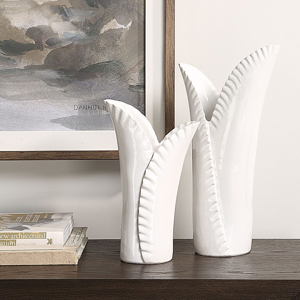 Uttermost Leafscape White Vases - Set of 2