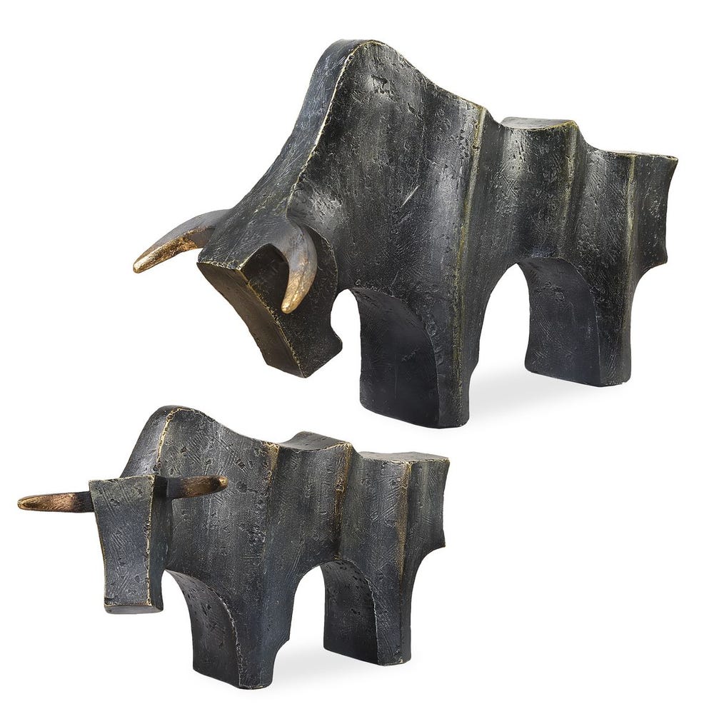 Uttermost Regal Bull Bronze Sculptures - Set of 2