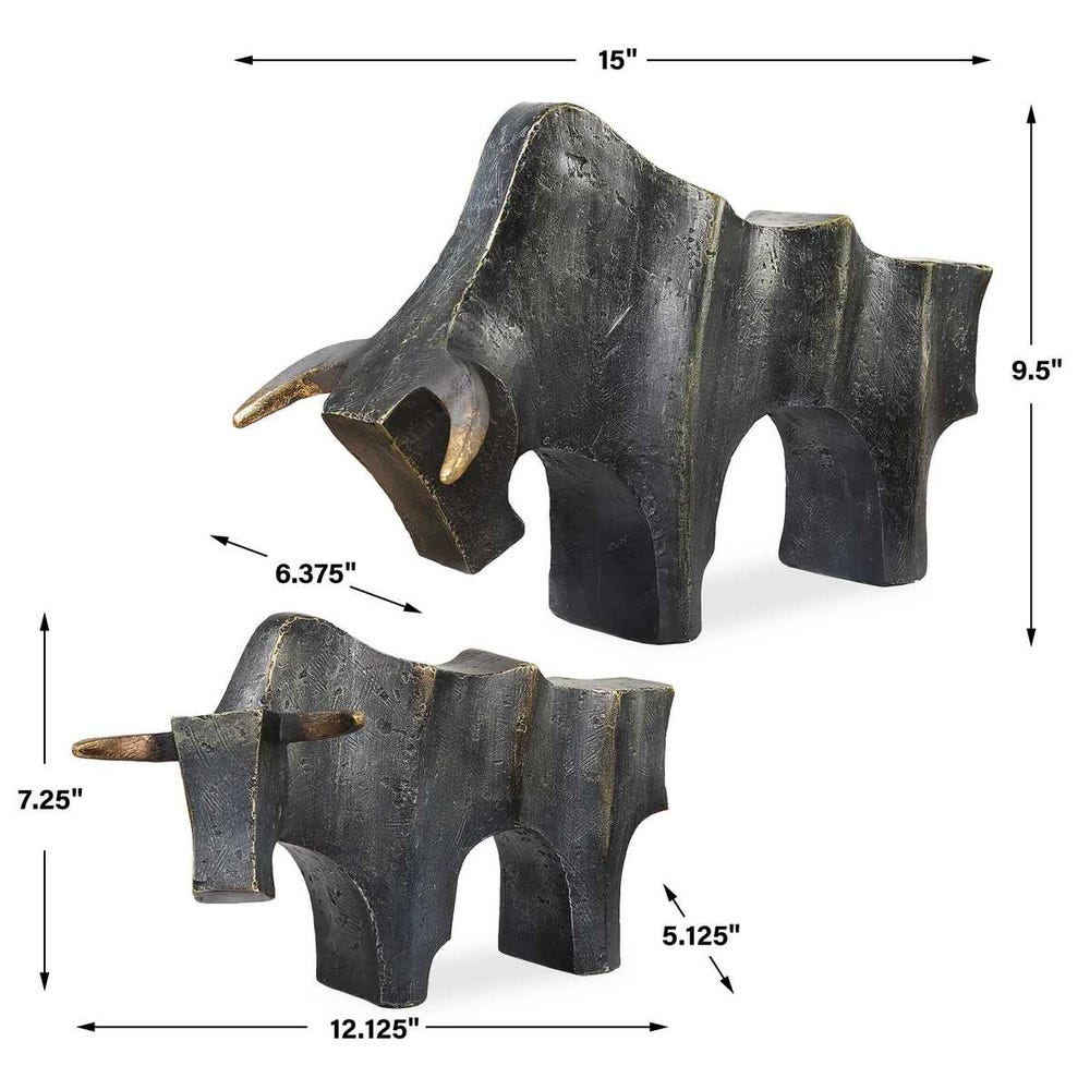 Uttermost Regal Bull Bronze Sculptures - Set of 2