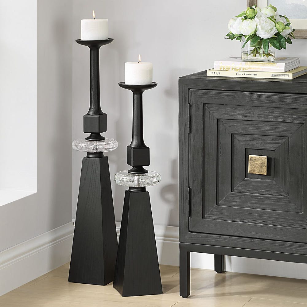 Uttermost Ebon Glow Floor Candleholders - Set of 2