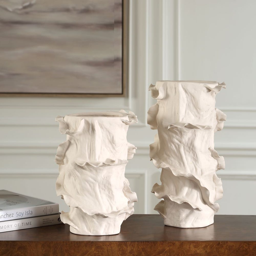 Uttermost Ripple Crest White Vases - Set of 2