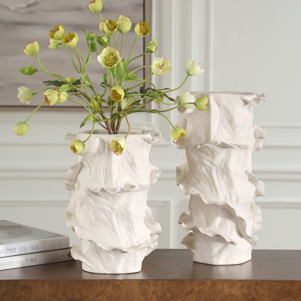 Uttermost Ripple Crest White Vases - Set of 2