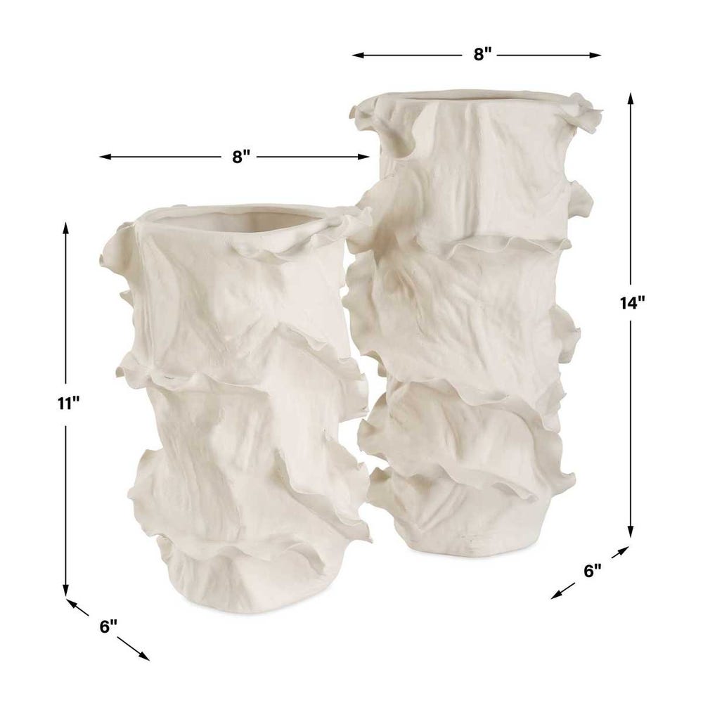 Uttermost Ripple Crest White Vases - Set of 2