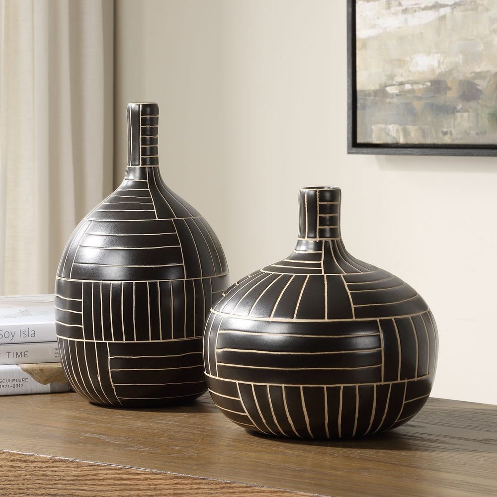 Uttermost Graphite Stride Geometric Vases - Set of 2