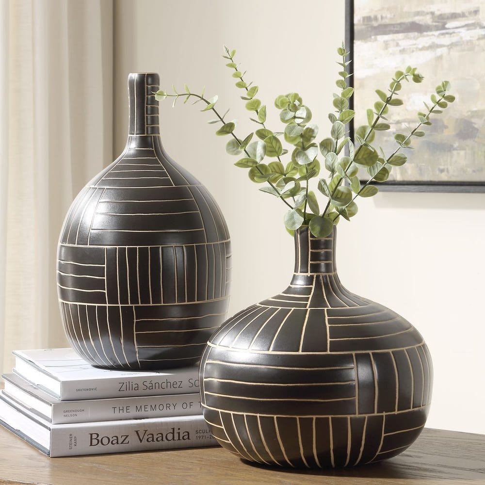 Uttermost Graphite Stride Geometric Vases - Set of 2