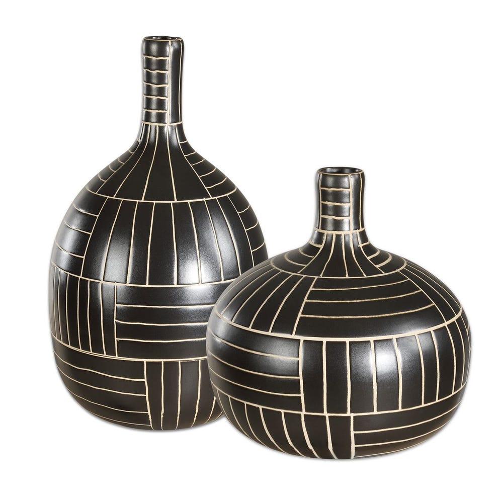 Uttermost Graphite Stride Geometric Vases - Set of 2