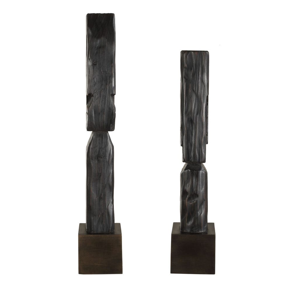 Uttermost Cipher Black Wood Totems - Set of 2