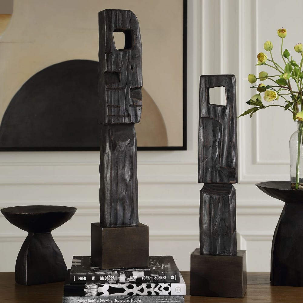 Uttermost Cipher Black Wood Totems - Set of 2