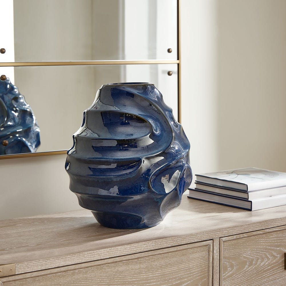 Uttermost Helix Swirl Blue Outdoor Vase