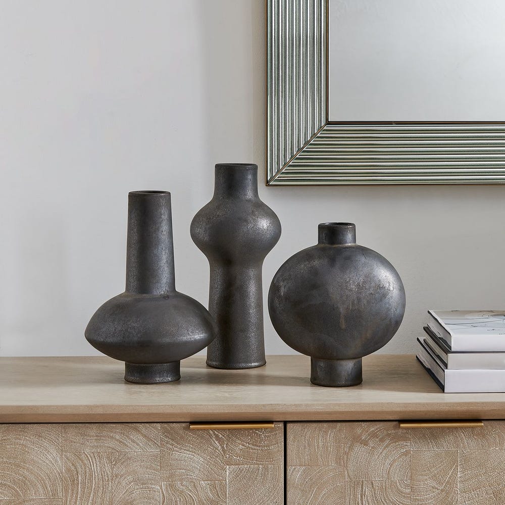 Uttermost Charcoal Bloom Indoor-Outdoor Vases - Set of 3
