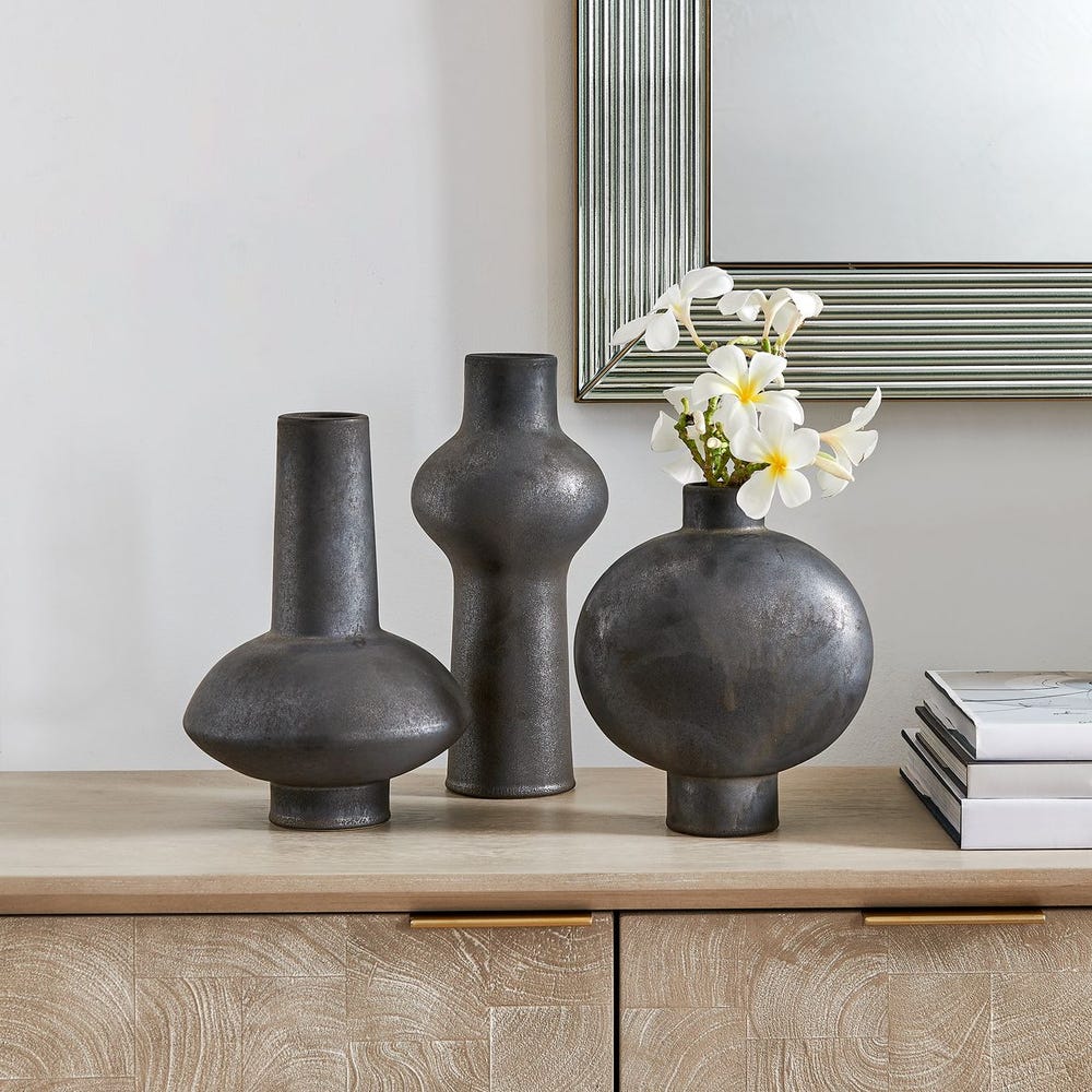 Uttermost Charcoal Bloom Indoor-Outdoor Vases - Set of 3