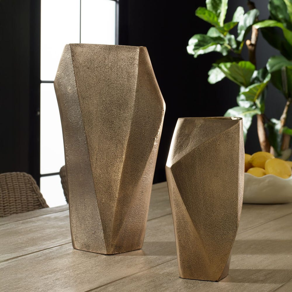 Uttermost GeoForm Indoor-Outdoor Brass Vases - Set of 2