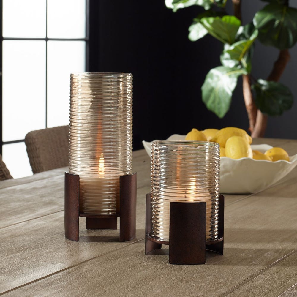 Uttermost Fluted Fire Cylinder Candleholders - Set of 2