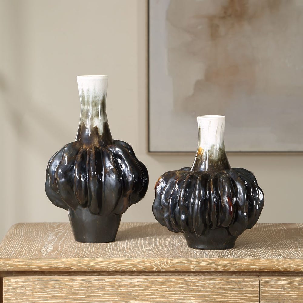 Uttermost Umbrian White & Brown Gourd Vases - Set of 2